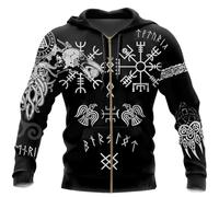 HDDQH Sweat-Shirt Unisexe 3D All-Over Print Odin Raven - Mythologie Nordique Vegvisir Rune Nouveauté Pull - Sweat à Capuche de Rue de Style Viking for Jeunes (Color : Black, Size : 3XL)
