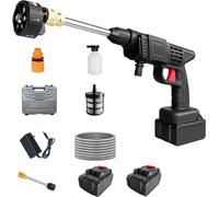 HDeye Lave-voiture portable sans fil 300 W 21 V 30 Bar 5 mètres de conduite d'eau + 2 batteries rechargeables