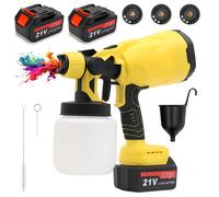 HDeye Pistolet de peinture pulvérisateur sans fil 800W 21V 3 buses+3 modèles de pulvérisation Réservoir d'eau 800ml 2 batteries Portable, pour la peinture de la maison, des meubles, des clôtures, des 