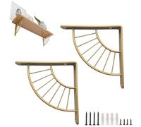HDEYRSX 2 Pièces Supports d'étagère Flottants,Équerre Étagère de Fixation en Métal,Equerre Charge Lourde,Equerre Etagere en Forme D'éventail pour économiser de l'espace,avec Vis (25CM,Doré)