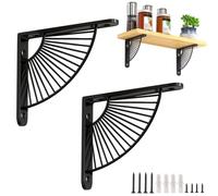 HDEYRSX 2 Pièces Supports d'étagère Flottants,Équerre Étagère de Fixation en Métal,Equerre Charge Lourde,Equerre Etagere en Forme D'éventail pour économiser de l'espace,avec Vis (25CM,Noir)