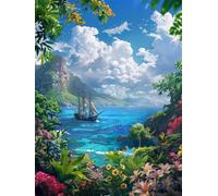 Hdfvlfdsa Canevas Broderie Point De Croix Kit Complet Adulte Debutant, Île Fantastique Sur L'Océan 40X50Cm Kit Broderie Point De Croix Compté Imprimé Enfant Débutant Adulte Anglaise, Easy Set Loisirs