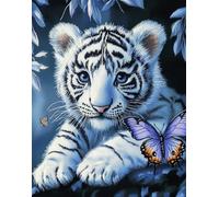 Hdfvlfdsa Kit De Broderie Au Point De Croix Estampillé À Faire Soi-Même, Tigre Blanc Et Bébé Papillon Animaux 40X50Cm Gamme Complète De Kits De Dé Marrage Pour Débutants Pré-Imprimés