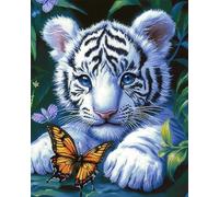 Hdfvlfdsa Kit De Broderie Au Point De Croix Estampillé À Faire Soi-Même, Tigre Blanc Et Bébé Papillon Animaux 40X50Cm Gamme Complète De Kits De Dé Marrage Pour Débutants Pré-Imprimés