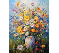 Hdfvlfdsa Point De Croix Kit Complet, Série De Bouquets De Fleurs Colorés 40X50Cm 11Ct Canevas Debutant Broderie Imprimé,Diy Kit Broderie Point De Croix
