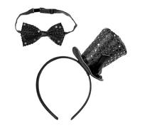 HDGSAFD 1 Bandeau De Chapeau Magique Et 1 Nœud Papillon Noir À Paillettes, Accessoires De Performance De Scène, Accessoires De Costumes De Fête, Fournitures De Pansement De Fête.