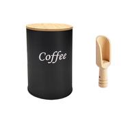 HDGSAFD 1 Boîte À Café Noire Et 1 Cuillère, Boîte De Rangement Portable, Cuillère À Mesurer en Bois, Boîte De Conserve À Couvercle en Bambou Scellé, Utilisée pour Le Thé, Le Stockage De Bonbons.