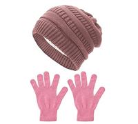 HDGSAFD 1 Bonnet Tricoté Et 1 Paire De S Roses, Bonnet Polaire, Bonnet Chaud, Bonnet En Laine Pour Femme, Produits De Protection Contre Le Froid Hivernal