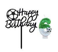 HDGSAFD 1 Bougie De Football Numéro 6 Et 1 Carte De Joyeux Anniversaire De Football, Bougies Créatives, Décoration De Gâteau sur Le Thème du Football.