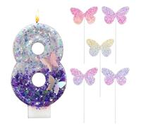 HDGSAFD 1 Bougie Numéro 8, 5 Inserts Papillon Dégradé, Garniture De Gâteau, Insert De Dessert De Cuisson, Décoration De Fête d'anniversaire