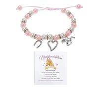 HDGSAFD 1 Bracelet Pendentif Poney Et Ensemble De Cartes De Vœux, Motif De Perles Roses, Bijoux Fantaisie Girly, Adaptés Aux Cadeaux d'amis.