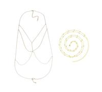 HDGSAFD 1 Chaîne De Corps Dorée Et 1 Chaîne De Taille, Chaîne De Corps en Diamant Clignotant Sexy, Chaîne De Poitrine Corset Bikini D'Été, Bijoux De Taille Réglables (Or).
