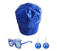 HDGSAFD 1 Chapeau À Paillettes, 1 Lunettes De Soleil Carrées Et 1 Paire De Boucles d'oreilles, Accessoires De Performance, Accessoires Rétro, Accessoires De Robe De Bal