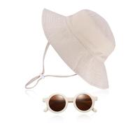 HDGSAFD 1 Chapeau Bob pour Enfants, 1 Lunettes De Soleil, Chapeau De Plage Respirant Et à Séchage Rapide, Pare-Soleil Réglable, Ensemble De Protection Solaire Extérieur