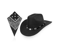 HDGSAFD 1 Chapeau De Cowboy En Feutre À Large Bord Et 1 Écharpe Carrée Multifonctionnelle, Chapeaux Rétro, Accessoires Vestimentaires, Chapeaux Simples À La Mode