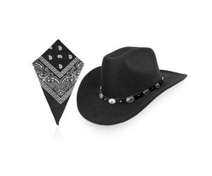 HDGSAFD 1 Chapeau De Cowboy En Feutre À Large Bord Et 1 Écharpe Carrée Multifonctionnelle, Chapeaux Rétro, Accessoires Vestimentaires, Chapeaux Simples À La Mode