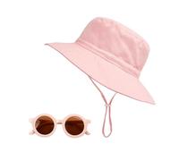 HDGSAFD 1 chapeau de soleil pour enfant - Avec 1 paire de lunettes de soleil pour enfant - Chapeau de soleil d'été - Chapeau de plage rose - Chapeau de pêche pour enfants - Chapeau de soleil respirant