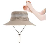 HDGSAFD 1 chapeau d'extérieur, 1 paire de coques de protection solaire, chapeau de soleil pour femme, chapeau de pêche pour femme, chapeau de soleil pliable pour femme, beige clair, 30-42