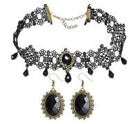 HDGSAFD 1 Collier Et 1 Paire De Boucles d'oreilles, Collier en Dentelle Punk, Bijoux Gothiques Rétro, Boucles d'oreilles Gothiques, Adaptés À Un Usage Quotidien, Activités De Fête, Jeux De Rôle.
