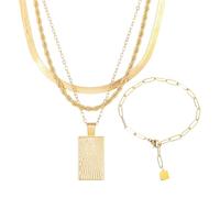 HDGSAFD 1 Collier Multicouche Et 1 Bracelet, Collier Pendentif De Marque Carrée À La Mode, Bracelet Creux Simple, Tenue Quotidienne avec Accessoires, Cadeau d'anniversaire pour Copines.