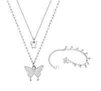 HDGSAFD 1 Collier Papillon Et 1 Bracelet, Collier Clavicule Double Couche en Argent, Accessoires Assortis Féminins, Rétro Et Élés, Cadeau d'anniversaire.