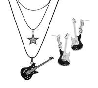 HDGSAFD 1 Ensemble De Collier Et 1 Paire De Boucles d'oreilles, Collier De Style Punk, Collier Étoile À Cinq Branches De Guitare Multicouche, Bijoux Rock Personnalisés, Cadeau Punk Rock.