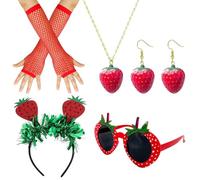 HDGSAFD 1 Ensemble De Combinaison De Décoration De Fraises, Verres De Bande De Bandeau S Collier Boucles d'oreilles, Accessoires De Robe De Fruits, Accessoires De Costumes De Fête.