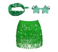 HDGSAFD 1 Jupe À Franges en Sequins, 1 Lunettes Étoile Et 1 Foulard À Fleurs De Cajou, Costume De Spectacle De Danse, Jupe Scintillante