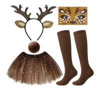 HDGSAFD 1 Morceau De Bande De Cerf, 1 Morceau De Queue De Cerf, 1 Morceau De Jupe Courte, 1 Ensemble De Patchs De Visage Et 1 Paire De Chaussettes, Accessoires De Rôle Et Costume De Fête Costumée.