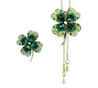 HDGSAFD 1 Morceau De Broche De Trèfle À Quatre Feuilles Et 1 Morceau De Collier De Trèfle À Quatre Feuilles, De Bijoux Coussus en Diamant, De Bijoux Élés Et Simples, De Bijoux Brillants.