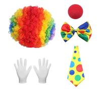 HDGSAFD 1 Morceau De Perruque De Tête Explosive, 1 Morceau De Nez Clown, 1 Morceau De Nœud Papillon, 1 Morceau De Cravate, 1 Paire De S Et 1 Morceau De Patch en Diamant Coloré, Accessoires De Rôle.