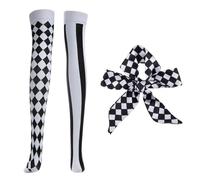 HDGSAFD 1 Paire De Bas De Dames Et 1 Morceau De Nœud Papillon À Carreaux, Accessoires De Jeu De Rôle, Accessoires De Costumes De Fête, Accessoires pour Femmes.