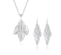 HDGSAFD 1 Paire De Boucles d'oreilles Feuilles Creuses Et 1 Collier Feuilles, Boucles d'oreilles Longues Pendantes, Bijoux Créatifs, Bijoux pour Femmes