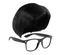 HDGSAFD 1 Perruque avec Raie Centrale Et 1 Lunettes avec Monture Noire, Perruques Vintage, Perruques pour Hommes, Accessoires De Cosplay