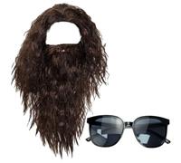 HDGSAFD 1 Perruque Marron avec Barbe Et 1 Lunettes De Soleil, Accessoires De Cosplay, Tenue De Soirée Déguisée, Accessoires De Costume De Fête