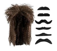 HDGSAFD 1 Pièce De Boucles À Bascule Et 6 Pièces De Barbe Artificielle, Accessoires De Cosplay, Perruques Rétro, Perruques De Fête, Perruques Amusantes