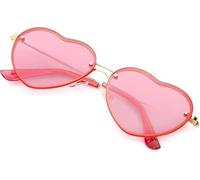 HDGSAFD 1 Pièce De Lunettes De Soleil En Forme De Cœur Et 1 Collier De Perles, Lunettes De Soleil Sans Cadre À La Mode, Collier Élé Rétro, Vêtements Quotidiens Avec Accessoires.