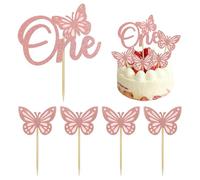 HDGSAFD 1 Pièce Lettre Un Insert, 4 Pièces Papillon, Insert De Gâteau pour Fête Prénatale, Décoration De Gâteau De Fête De 1Er Anniversaire