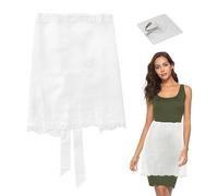 HDGSAFD 1 Tablier De Taille Femme, 1 Crochet Transparent, Demi-Tablier En Dentelle, Tablier En Dentelle Pour Femme, Tablier De Serveur, Demi-Tablier Vintage Pour Femme (Blanc)