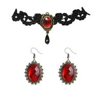 HDGSAFD 1 Tour De Cou en Dentelle Et 1 Paire De Boucles d'oreilles en Pierres Précieuses, Bijoux Gothiques, Accessoires De Cosplay, Accessoires Punk.