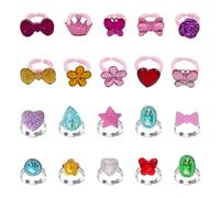 HDGSAFD 10 Anneaux en Métal Et 10 Anneaux en Plastique, Bijoux pour Enfants, Accessoires De Dressing pour Filles, Anneaux De Dessin Animé Mignons