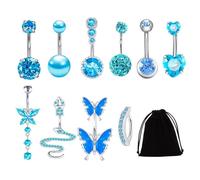 HDGSAFD 10 Pièces De Clous De Nombril Et 1 Pièce De Pochette en Velours Noir, Bijoux De Nombril, Décoration De Nombril, Bijoux De Piercing, Clous De Nombril en Acier Inoxydable