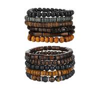 HDGSAFD 11 Pièces De Bracelets pour Hommes, Bracelets De Perles en Bois en Pierre Volcanique Oeil De Tigre, Bracelets Extensibles De Personnalité De La Mode, Aux Fêtes Et Aux Rassemblements.