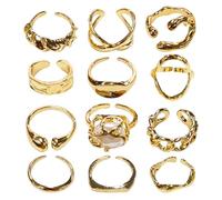 HDGSAFD 12 Bagues Géométriques en Perles, Bagues Ouvertes Personnalisées, Bagues Ajustables À La Mode, Vêtements Quotidiens Et Accessoires Assortis, Cadeaux De Bijoux De Vacances.