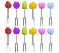 HDGSAFD 12 Morceaux De Fourchettes De Fruits, Fourches De Fruits en Acier Inoxydable en Silicone, Thé De Fruits Réutilisables, Mini Signes De Fruits Pratiques.