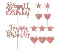 HDGSAFD 12 Morceaux De La 11E Insertion De La Carte d'anniversaire, Insertion De Cartes De Décoration De Gâteau, Insertion De Carte À Gâteau Brillante, Fournitures De Fête d'anniversaire.