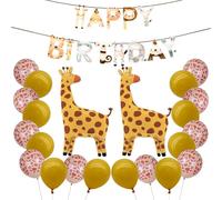 HDGSAFD 2 Ballons De Girafe, 1 Drapeau De Joyeux Anniversaire, 20 Ballons De 12 Pouces, Décoration De Set Suspendue À La Jungle Animal, Décoration De Fête d'anniversaire pour Enfants.