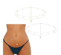 HDGSAFD 2 Chaînes De Taille Double Couche De Perles, Accessoires De Taille Tendance De La Mode, Accessoires De Taille De Personnalité Sexy, Chaînes De Taille en Strass Creux, Argent.