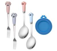 HDGSAFD 2 Cuillères À Pattes De Chat, 2 Fourchettes À Pattes De Chat, 1 Couvercle De Boîte, Couverts en Acier Inoxydable, Cuillères Et Fourchettes pour Aliments pour Animaux De Compagnie
