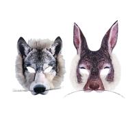 HDGSAFD 2 Morceaux De Masque Animal, Masque De Lapin Wolf, Masque Créatif À Demi-Face, Accessoires De Rôle, Masque Oculaire Amusant, Décoration De Masque De Mascarade.